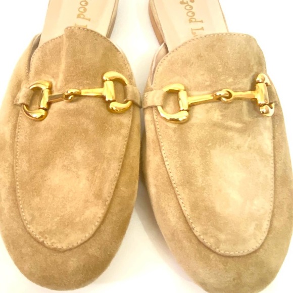 Good Lucky Suede Tan & Gold Slip on Loafers - Picture 6 of 8